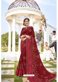 Maroon Designer Party Wear Silk Saree