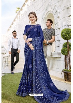 Navy Blue Designer Party Wear Silk Saree