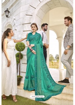 Teal Designer Party Wear Silk Saree