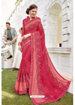 Crimson Designer Party Wear Silk Saree