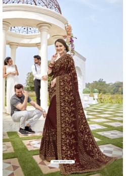 Coffee Brown Designer Party Wear Silk Saree