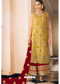 Yellow And Red Georgette Party Wear Designer Suit