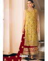 Yellow And Red Georgette Party Wear Designer Suit