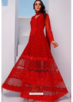 Red Butterfly Net Party Wear Designer Suit