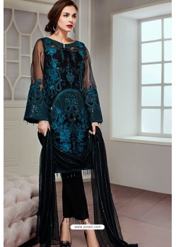 Black Butterfly Net Party Wear Designer Suit