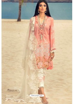 Peach Cotton Embroidered Party Wear Designer Suit