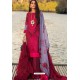 Rose Red Cotton Embroidered Party Wear Designer Suit