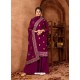 Purple Designer Faux Georgette Embroidered Palazzo Suit