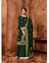 Dark Green Designer Faux Georgette Embroidered Palazzo Suit