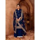 Navy Blue Designer Faux Georgette Embroidered Palazzo Suit