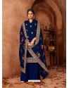 Navy Blue Designer Faux Georgette Embroidered Palazzo Suit