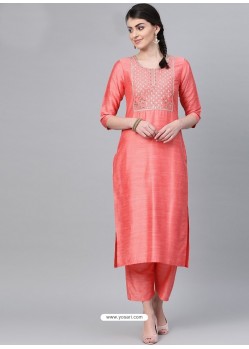 Red Casual Wear Readymade Kurti With Bottom