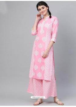 Pink Casual Wear Readymade Kurti With Bottom
