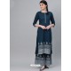 Teal Blue Casual Wear Readymade Kurti With Bottom