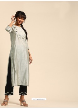 Grey And Black Casual Wear Readymade Kurti With Bottom