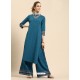 Fab Teal Blue Casual Wear Readymade Kurti With Bottom