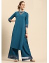 Fab Teal Blue Casual Wear Readymade Kurti With Bottom