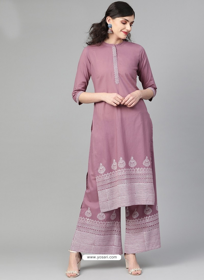 Buy Old Rose Poly Cotton Readymade Kurti With Bottom | Party Wear Kurtis