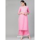 Light Pink Casual Wear Readymade Kurti With Bottom