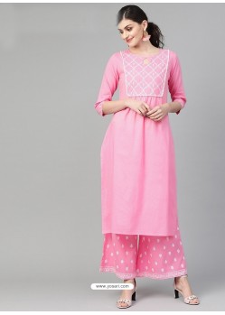 Light Pink Casual Wear Readymade Kurti With Bottom