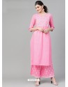 Light Pink Casual Wear Readymade Kurti With Bottom