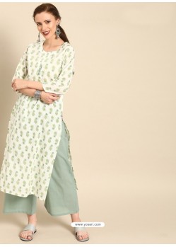 Off White Casual Wear Readymade Kurti With Bottom