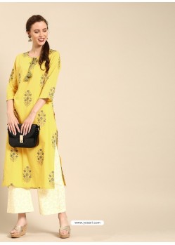 Yellow Casual Wear Readymade Kurti With Bottom