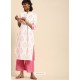 Off White And Pink Casual Wear Readymade Kurti With Bottom