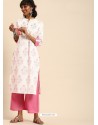 Off White And Pink Casual Wear Readymade Kurti With Bottom