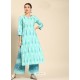 Aqua Blue Casual Wear Readymade Kurti With Bottom