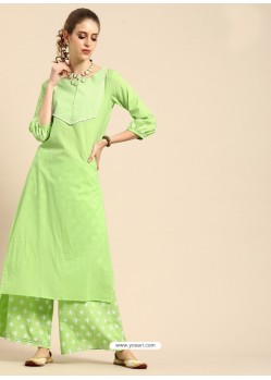 Green Casual Wear Readymade Kurti With Bottom