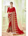 Flawless Red Designer Heavy Embroidered Wedding Saree
