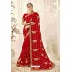 Delightful Red Designer Heavy Embroidered Wedding Saree