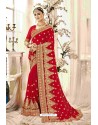 Adorable Red Designer Heavy Embroidered Wedding Saree