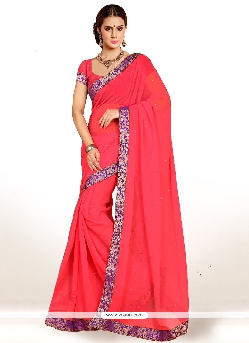 Catchy Lace Work Faux Chiffon Casual Saree