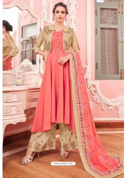 Light Pink And Beige Heavy Muslin Latest Designer Palazzo Suit