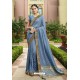 Blue Designer Vichitra Silk Festive Wear Saree