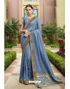 Blue Designer Vichitra Silk Festive Wear Saree