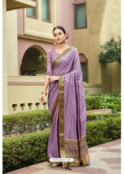Mauve Designer Vichitra Silk Festive Wear Saree