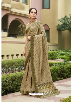 Beige Designer Vichitra Silk Festive Wear Saree