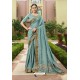 Turquoise Blue Designer Vichitra Silk Festive Wear Saree
