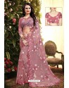 Light Pink Net Sequence Embroidered Designer Saree