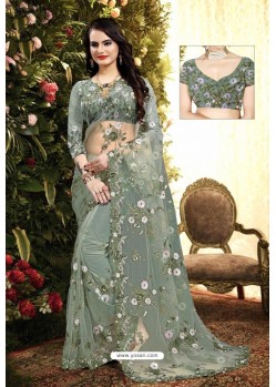 Mehendi Net Sequence Embroidered Designer Saree