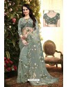 Mehendi Net Sequence Embroidered Designer Saree