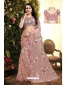 Dusty Pink Net Sequence Embroidered Designer Saree