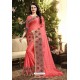 Dark Peach Rangoli Silk Embroidered Designer Saree