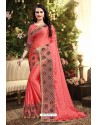 Dark Peach Rangoli Silk Embroidered Designer Saree