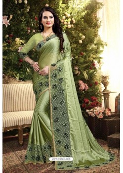 Green Rangoli Silk Embroidered Designer Saree