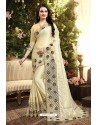 Cream Rangoli Silk Embroidered Designer Saree