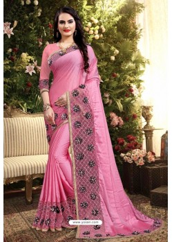 Hot Pink Rangoli Silk Embroidered Designer Saree